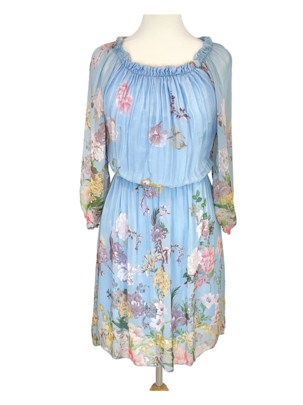 Le Regazze blue floral silk-blend dress